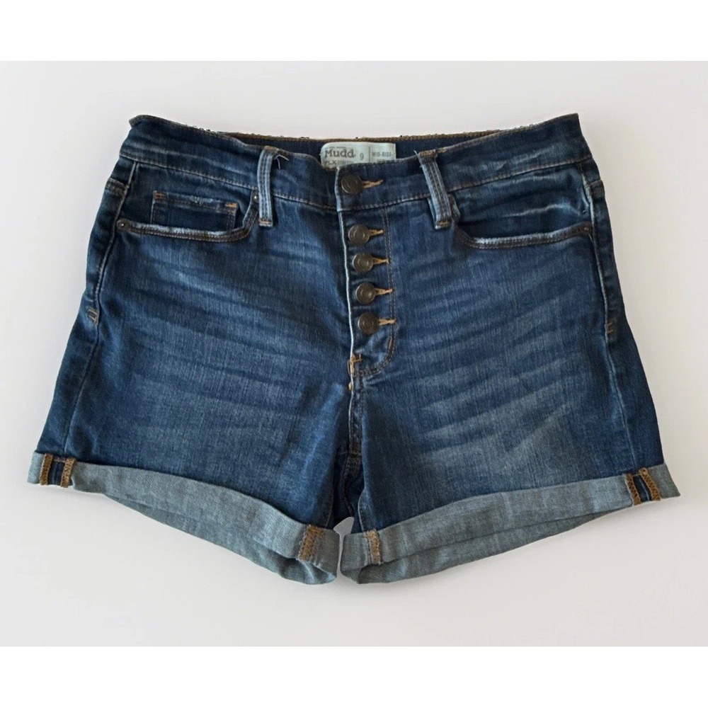 Mudd Women's Classic Fly Button Midi Cuffed Denim Shorts Tag Size 9